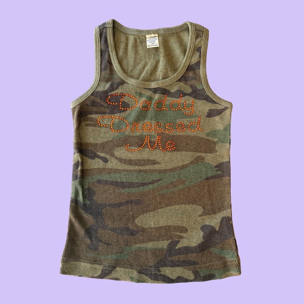 Y2K Vintage Camo Rhinestone Daddy Dressed Me Tank Top Baby Tee Scene #18